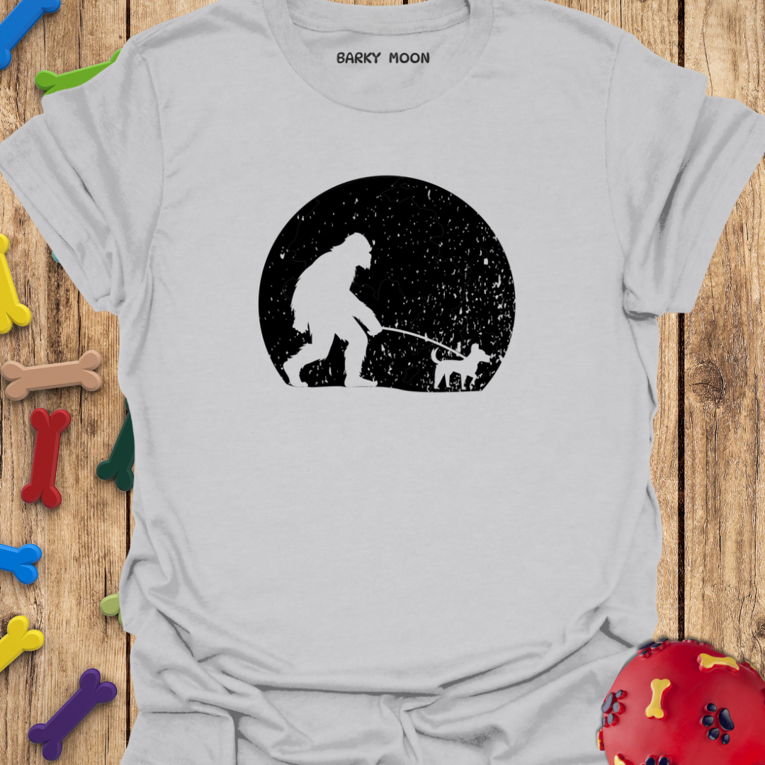 Big Foot Walking A Dog T-Shirt