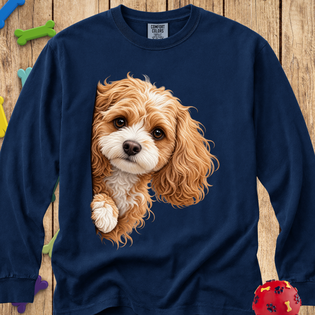Peeking Cavapoo Long Sleeve Tee
